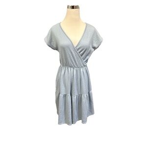 Women Blue Casual Mini Dress Loose Cross Top Ribbed Caution to Wind Size Medium